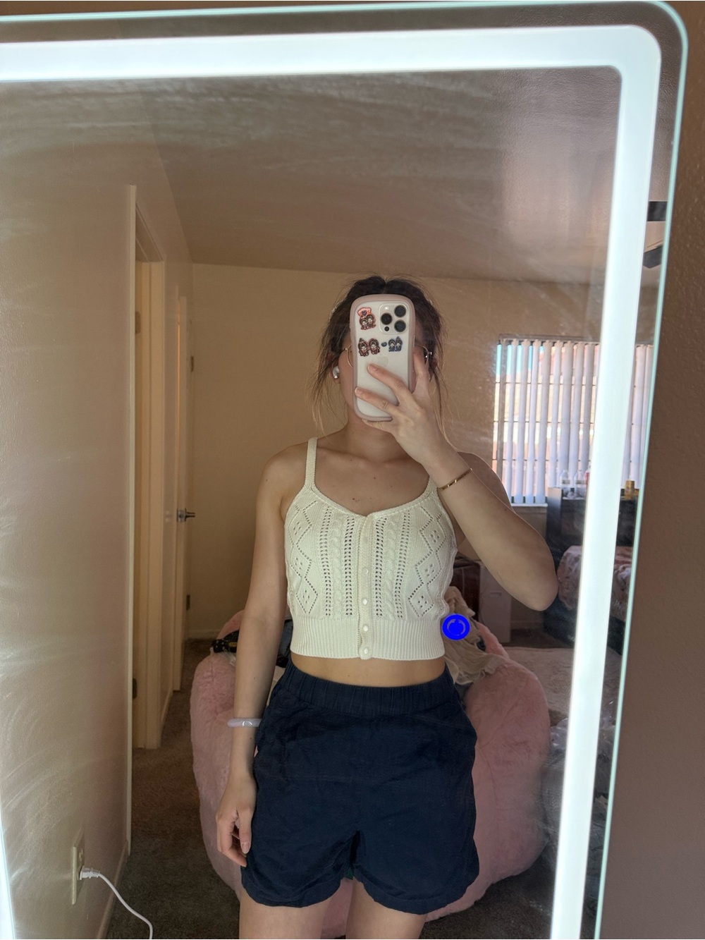 Cream Knit Button-Front Tank Top